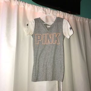 gray and orange PINK tee shirt
